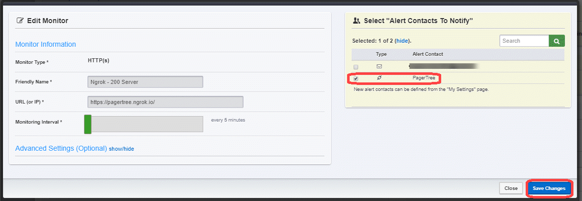 Add PagerTree as an alert contact on the monitor.